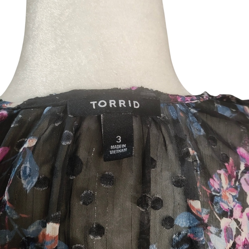 Torrid Women Black Pink Floral Whimsigoth Fairygoth Dark Kimono Bell Sleeve 3X - Picture 8 of 9